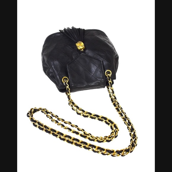 CHANEL CC MATELASSE Fringe Chain Shoulder Bag Leather Black Vintage - Picture 4 of 12